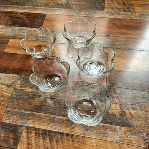 Pfaltzgraff  5 PC Blossom Flower TULIP 5 3/4” Salad Cereal Clear Glass Bowls
